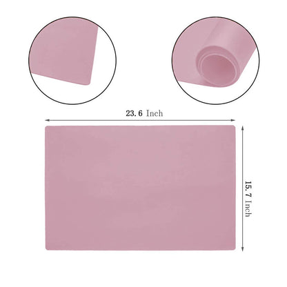 23.6'' by 15.7''Flexible Silicone Placemat Non Slip Waterproof Heat Resistant Dinner Table Mat (Light Pink-2 Pcs)