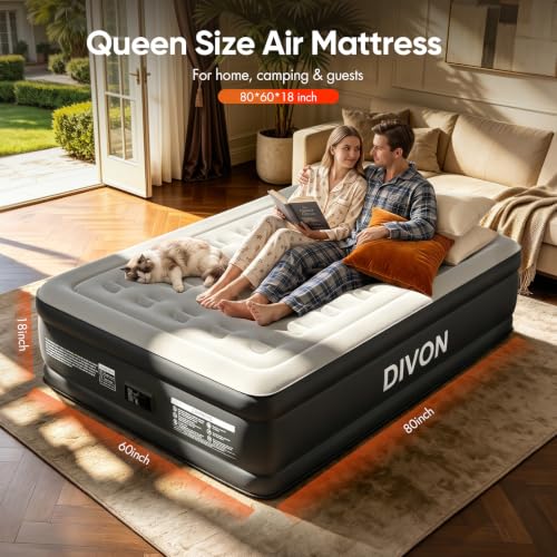 Full & Queen Air Mattress with Built-In Pump – 18 Inch Raised, Waterproof PVC