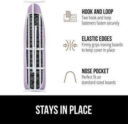 GORILLA GRIP The Original Ironing Board Cover and Pad, Silicone Coating, 400°F Scorch Resistant Thick Padding, Heavy Duty Iron Covers Standard Boards, Hook and Loop Fastener Strap, Light Purple 15x54