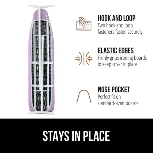 GORILLA GRIP The Original Ironing Board Cover and Pad, Silicone Coating, 400°F Scorch Resistant Thick Padding, Heavy Duty Iron Covers Standard Boards, Hook and Loop Fastener Strap, Light Purple 15x54