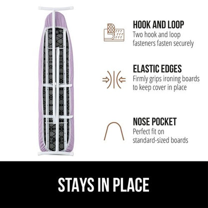 GORILLA GRIP The Original Ironing Board Cover and Pad, Silicone Coating, 400°F Scorch Resistant Thick Padding, Heavy Duty Iron Covers Standard Boards, Hook and Loop Fastener Strap, Light Purple 15x54