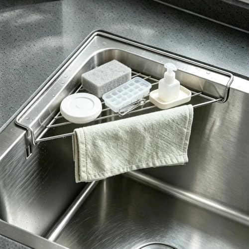 Stainless Steel Corner Sink Rack - Space Saving Triangular Draining Shelf for Kitchen & Bathroom