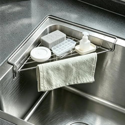 Stainless Steel Corner Sink Rack - Space Saving Triangular Draining Shelf for Kitchen & Bathroom