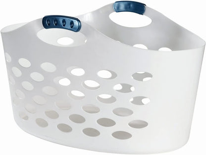 Rubbermaid Flex N Carry Laundry Basket - 1.5 Bushel Capacity, Durable & Portable, White