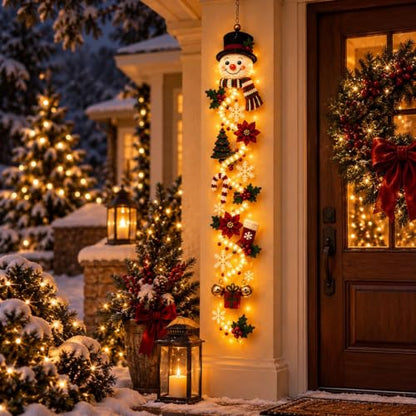 Lighted Snowman Christmas Door Hanger – 3D Holiday Decor with Warm LED Light, 1PC