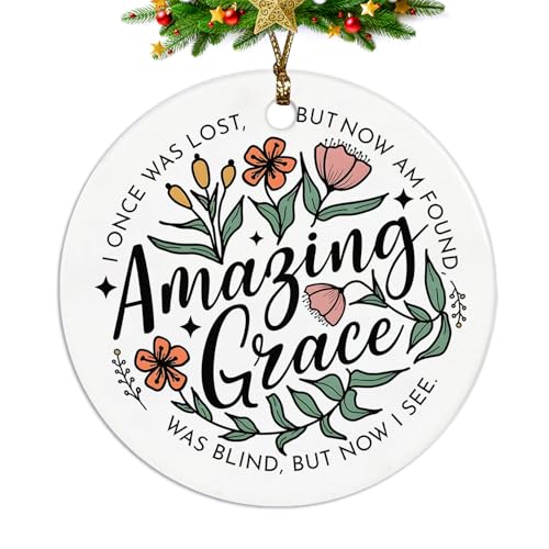 Amazing Grace Christian Ceramic Keepsake Ornament - Floral Scripture Gift for Women & Teens