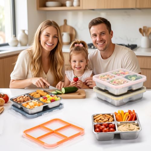 4 Pack Stainless Steel Snack Containers - Leak-Proof 4 Compartments, 3 Cups Each - Variation of THIS listing