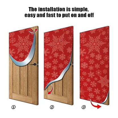 Christmas Red Snowflake Door Cover - Washable High Elastic Fabric, 40x102 Inch - Festive Home Decor