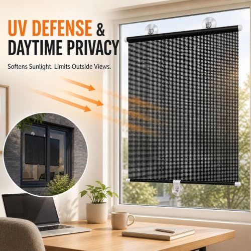 No Drill Indoor Window Blinds with Suction Cups - Light Filtering, Privacy, 13x24 Inches