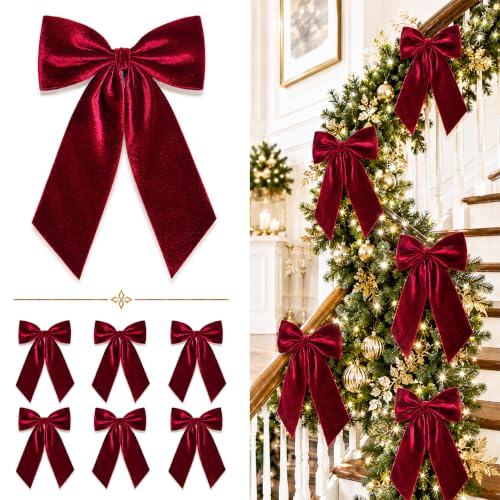 Burgundy Velvet Christmas Bows for Tree & Wreath Decor - 8 Pack, 3-Inch Wide