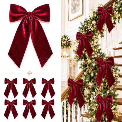 Burgundy Velvet Christmas Bows for Tree & Wreath Decor - 8 Pack, 3-Inch Wide