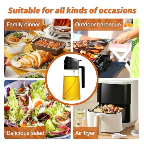 YARRAMATE Oil Sprayer for Cooking, 2 in 1 Olive Oil Dispenser Bottle for Kitchen, 16oz/470ml Premium Glass Oil Bottle, Food-grade Oil Mister for Air Fryer, Salad, Frying, BBQ (Creamy White)