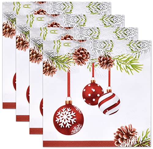 Christmas Ornament Cocktail Napkins - 100 3-Ply Disposable Party Paper - Gift Boutique