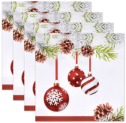 Christmas Ornament Cocktail Napkins - 100 3-Ply Disposable Party Paper - Gift Boutique