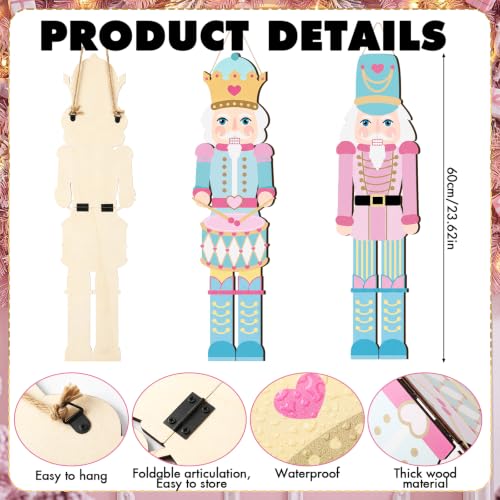 Pastel Christmas Nutcracker Door Sign Set - Pink Wooden Holiday Decorations