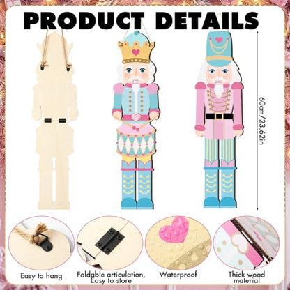 Pastel Christmas Nutcracker Door Sign Set - Pink Wooden Holiday Decorations