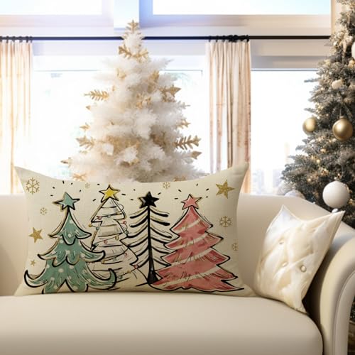 Christmas Tree Lumbar Decorative Throw Pillow Cover 12 x 20 Inches - Pack of 1