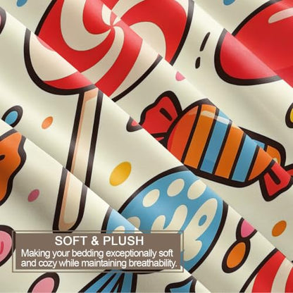 Pop Art Duvet Cover Queen Size - Retro Candy Comforter Cover Variation 11