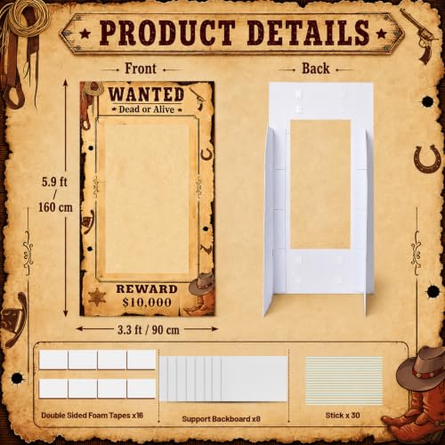 5.6Ft Western Wanted Poster Photo Booth Prop Stand Up - Cowboy Party Decor