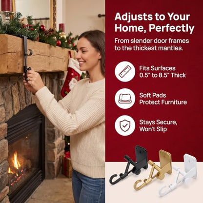 Black 3-Pack Adjustable Garland & Stocking Mantle Hangers - Holds Up to 20 Lbs