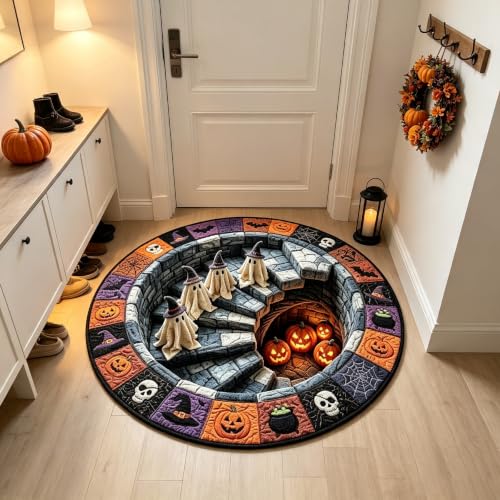 Halloween Optical Illusion Rug Skeleton Ghost Pumpkin Pattern 24in - Ghost Pumpkin