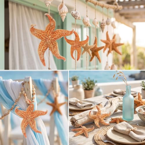 Natural Large Starfish Decor - 6 Pieces 4-5 Inches for Crafts & Beach Themes