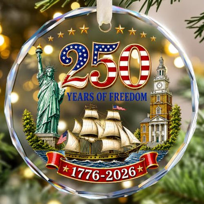 USA 250th Anniversary Crystal Glass Ornament Patriotic Stars 1776-2026