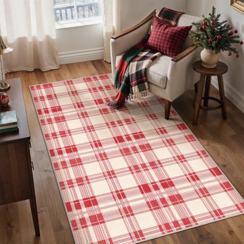Christmas Red Plaid 4x6 Area Rug - Rectangular Holiday Decor