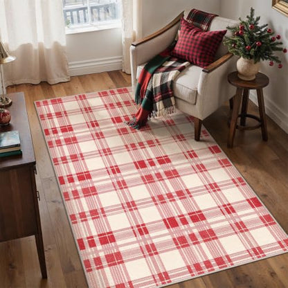 Christmas Red Plaid 4x6 Area Rug - Rectangular Holiday Decor