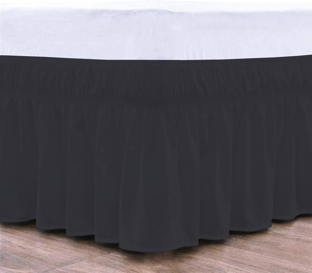 Wrap Around Bed Skirt, Luxurious 100% Egyptian Cotton 800 Thread Count 1 Pcs Bed Skirt, 18" Inch Drop - Twin Size (39" X 75") Inch, Black Solid