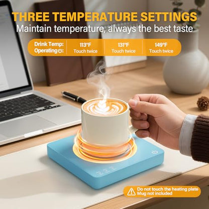 Blue Coffee Mug Warmer with Wireless Phone Charging - 15W, 3 Heat Settings, Auto Off