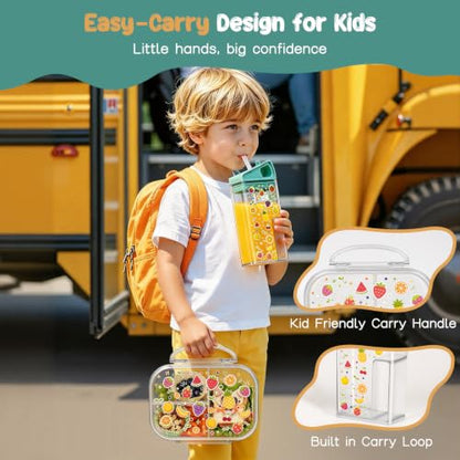 Kids Tritan Plastic Bento Box & Water Bottle Set - Red & Yellow Fruit Print