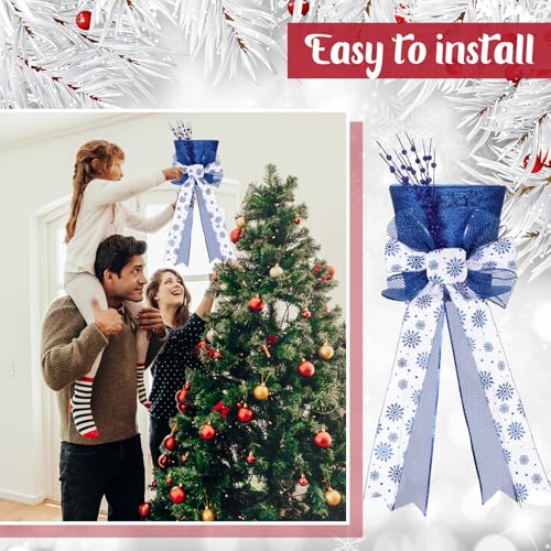 Poen Christmas Tree Topper Top Hat Sequins with Bow Ribbon - Royal Blue