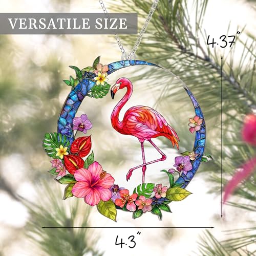 Moon Flamingo Window Hanging Ornament with Story Card - Pink Flamingo Decor