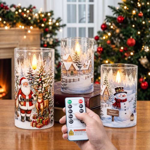 Christmas Flameless Battery-Operated LED Candles Set of 3 with Santa & Snowman Variation