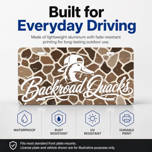 Backroad Quacks Duck Camo Aluminum License Plate Decor - 6x12 Inches, Outdoor Wildlife Display