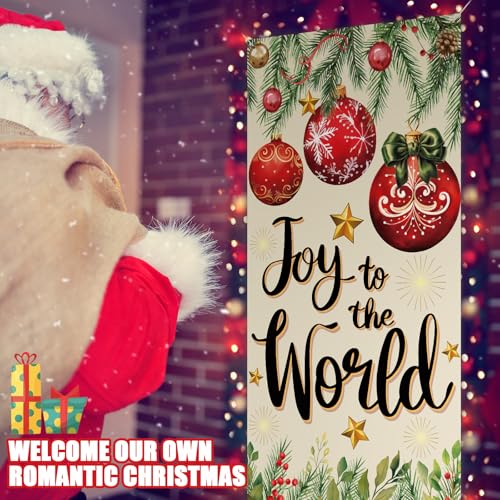 Christmas Door Cover Backdrop 35x71 Inches – Festive Xmas Balls & Pine Cones Decor