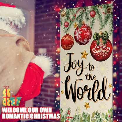 Christmas Door Cover Backdrop 35x71 Inches – Festive Xmas Balls & Pine Cones Decor