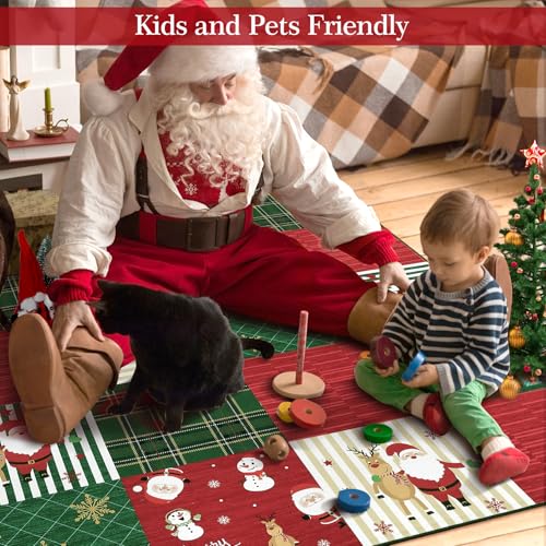 4x6 Washable Christmas Rug - Soft Non-Slip Holiday Area Rug with Elk & Santa Design - Red/Green