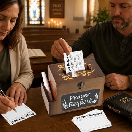 Nature Wood Prayer Box with Chalkboard and 100 Prayer Cards - Christian Gift