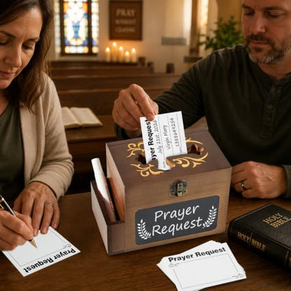 Nature Wood Prayer Box with Chalkboard and 100 Prayer Cards - Christian Gift