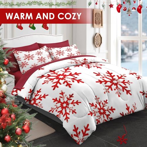 King Snowflake Christmas Comforter Set with Sheets - Cozy Holiday Bedding