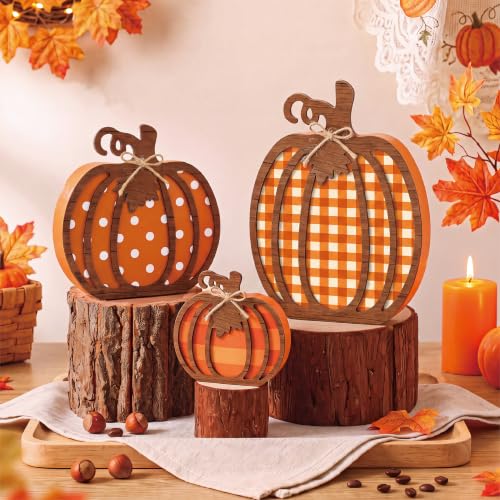 Farmhouse Pumpkin Decor Set - Wooden Autumn Fall Decorations, 3 Pieces