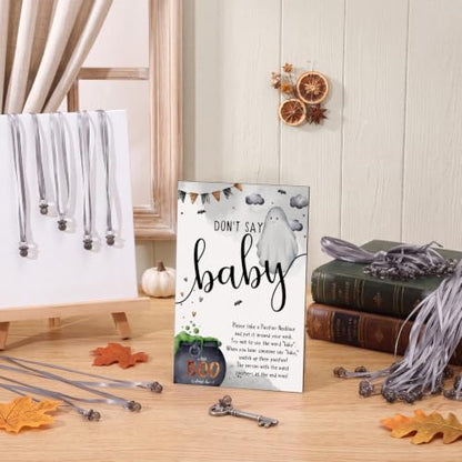 Halloween Baby Shower Game Pacifier Necklace Set - Black & Ghost Design