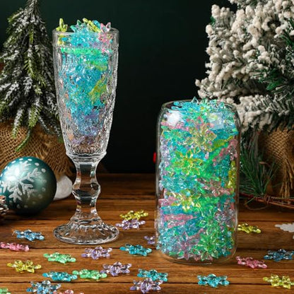 Multicolor Snowflake Vase Filler Crystals - 240pcs Acrylic Christmas Decorations