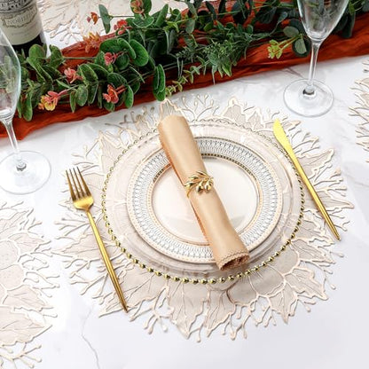 Gold Placemats Set of 6 - Pressed Plum Flower Design, 15.7 Inch