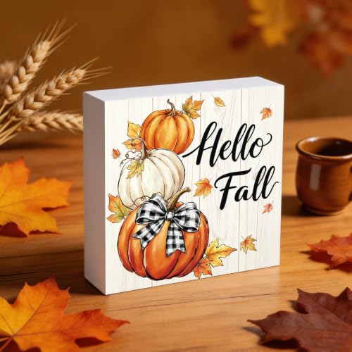 Fall Decorations for Home Stacked Pumpkin Wooden Sign 5.9 x 5.9 Inch
