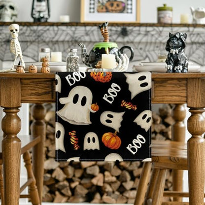 Halloween Table Runner 13x72 Inch Black Polyester Party Decor - Artoid Mode