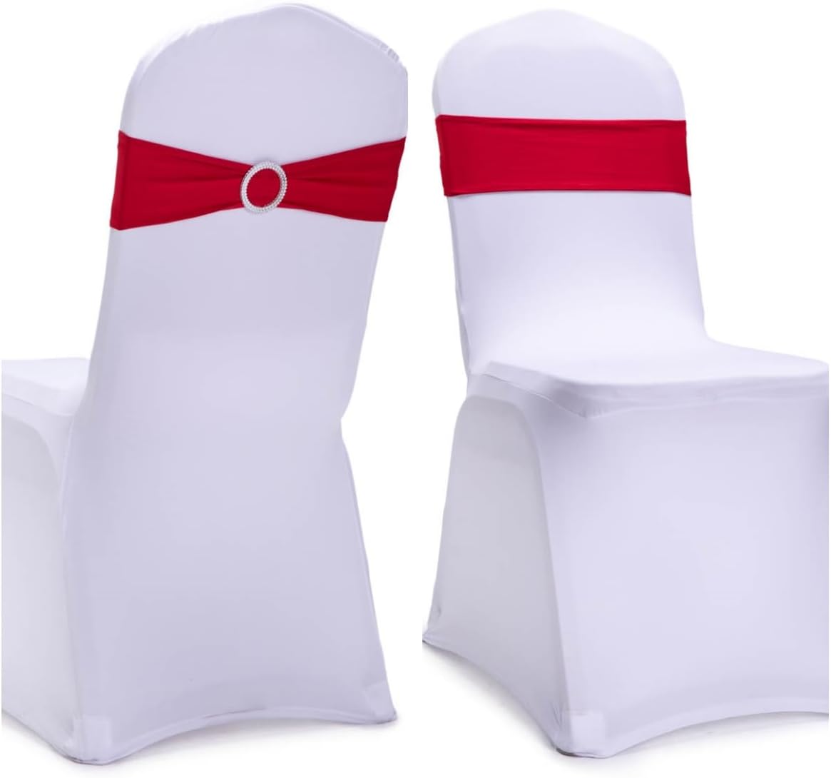 Red Chair Sashes by [Brand Name] - 10 Pack Stretch Spandex Elastic Chair Bows for Weddings & Events