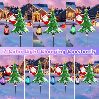 Solar Christmas Tree Stakes with Lantern - Santa & Tree Outdoor Yard Decor (2 Pack)